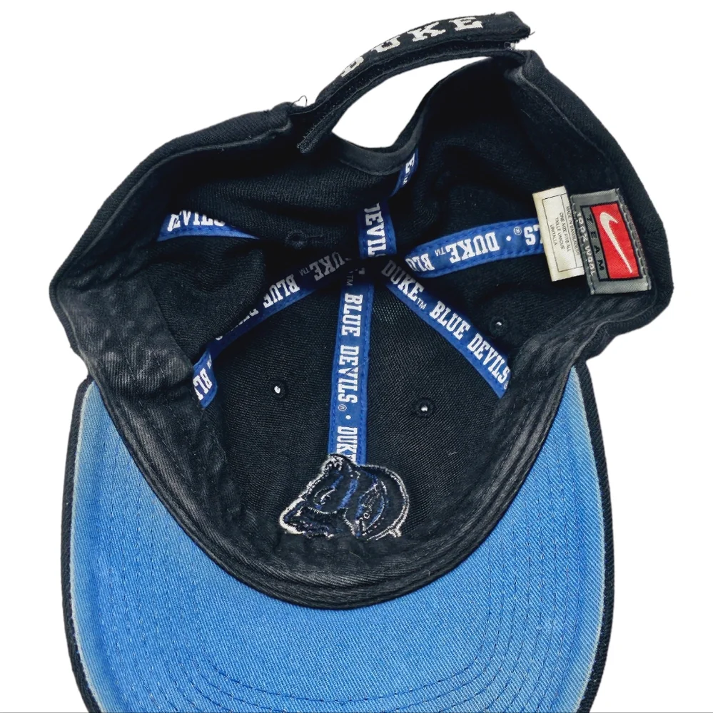 Vintage‎ 90s Y2K Nike Team Duke Blue Devils Black Strapback Hat Cap Logo Swoosh
